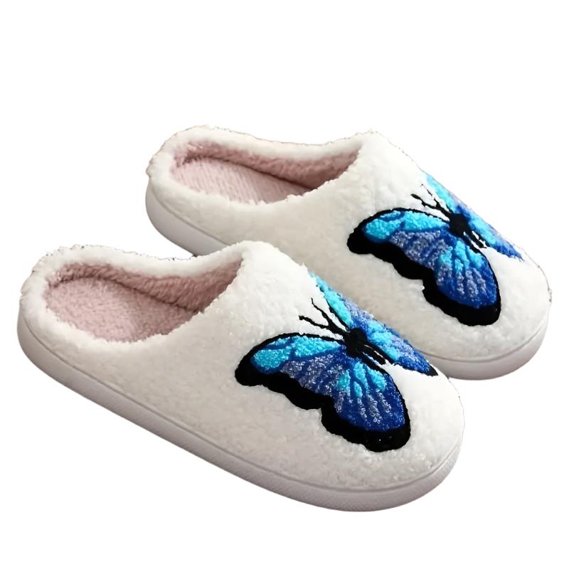 Women's Soft Warm Indoor Home Cotton Slippers Embroided Butterfly - Weriion