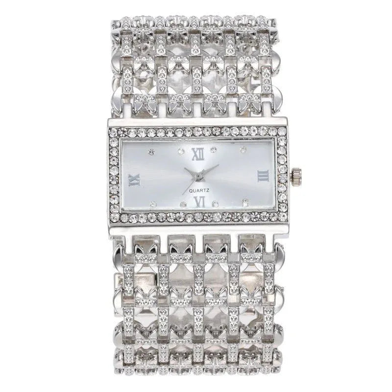 Women's Steel Band Rectangular Shaped Rhinestone Watch - Weriion
