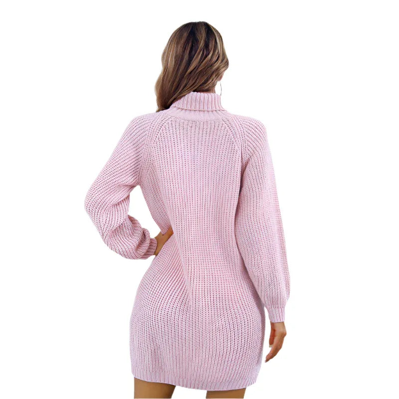 Women's Winter Turtleneck Long Sweater Dress With Leisure Button Design - Weriion