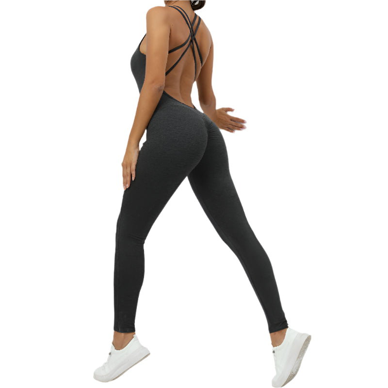 Yoga Jumpsuit With Cross - Strap Back Design Quick - Drying Tight - Fitting Running Sports Fitness Womens Gym Clothing - Weriion