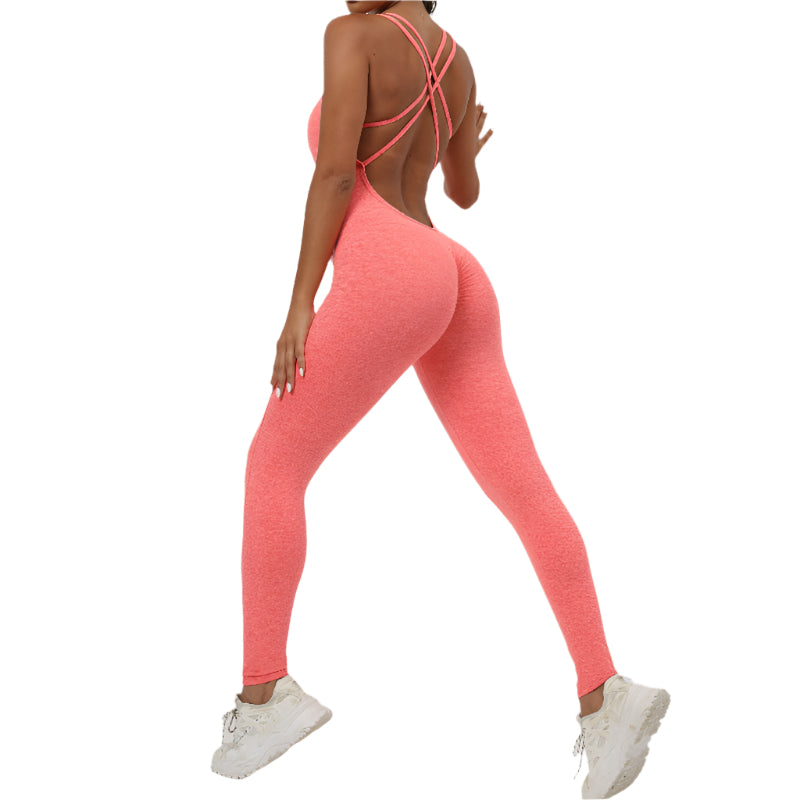 Yoga Jumpsuit With Cross - Strap Back Design Quick - Drying Tight - Fitting Running Sports Fitness Womens Gym Clothing - Weriion