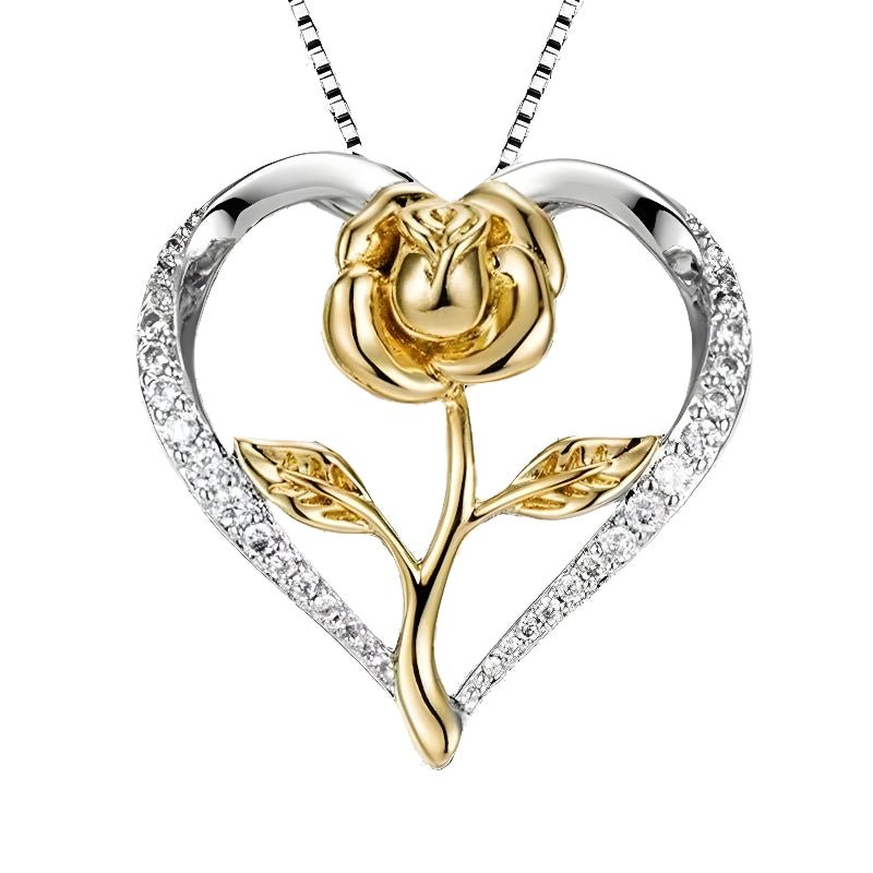 Zircon Heart Rose Silver Necklace For Women - Weriion
