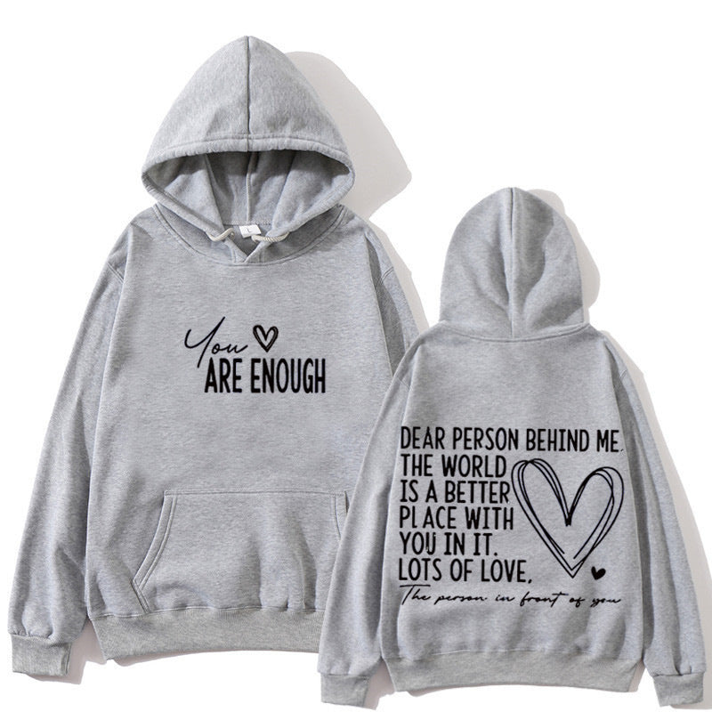 YOU ARE ENOUGH Inspirational Quote Women's Lettered Casual Hoodie