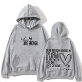 YOU ARE ENOUGH Inspirational Quote Women's Lettered Casual Hoodie