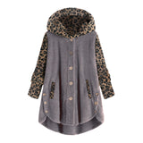 Autumn And Winter Long Sleeve Leopard Hooded Plush Coat For Women