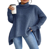 Irregular Turtleneck Sweater Winter Loose Long Sleeve Knitted Tops Leisure Warm Pullover Sweater Women's Clothing