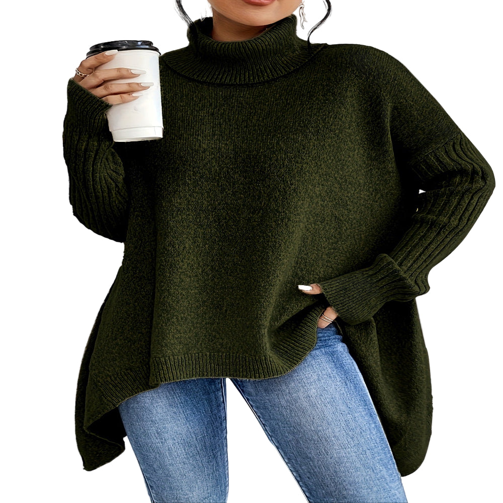 Irregular Turtleneck Sweater Winter Loose Long Sleeve Knitted Tops Leisure Warm Pullover Sweater Women's Clothing