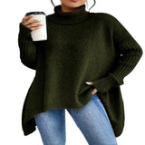 Irregular Turtleneck Sweater Winter Loose Long Sleeve Knitted Tops Leisure Warm Pullover Sweater Women's Clothing