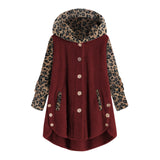 Autumn And Winter Long Sleeve Leopard Hooded Plush Coat For Women