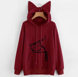 Female Women Casual Hoodies Sweater Long Sleeve Cute Ears Printed Hoodies Tracksuit Outerwear Sweatshirt