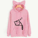 Female Women Casual Hoodies Sweater Long Sleeve Cute Ears Printed Hoodies Tracksuit Outerwear Sweatshirt