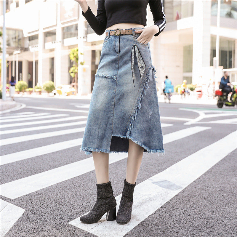 Women's Irregular Slit Denim Skirt