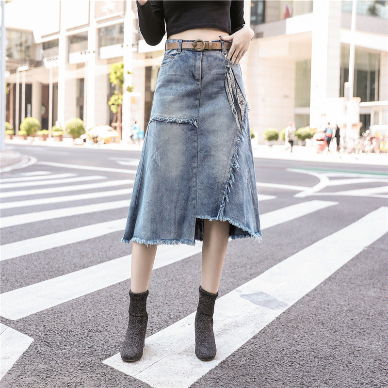 Women's Irregular Slit Denim Skirt