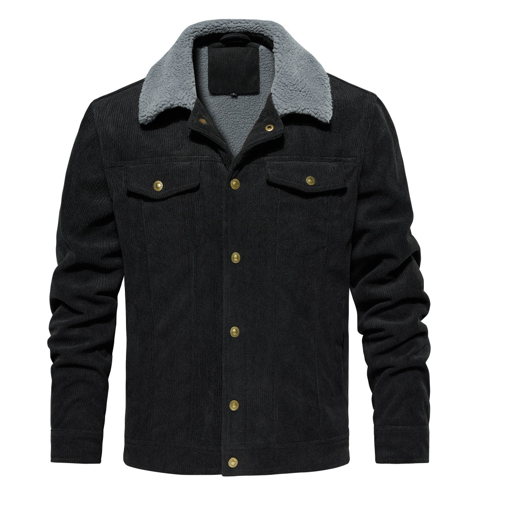 Men's Corduroy Jacket Winter Sherpa Lined Warm Thick Cargo Coat With 5 Pockets