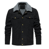 Men's Corduroy Jacket Winter Sherpa Lined Warm Thick Cargo Coat With 5 Pockets