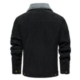 Men's Corduroy Jacket Winter Sherpa Lined Warm Thick Cargo Coat With 5 Pockets