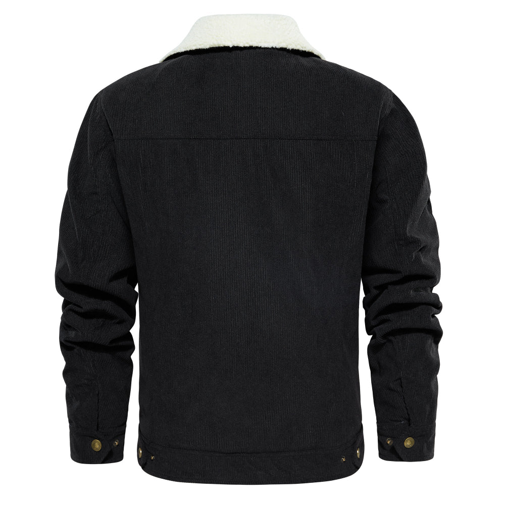 Men's Corduroy Jacket Winter Sherpa Lined Warm Thick Cargo Coat With 5 Pockets