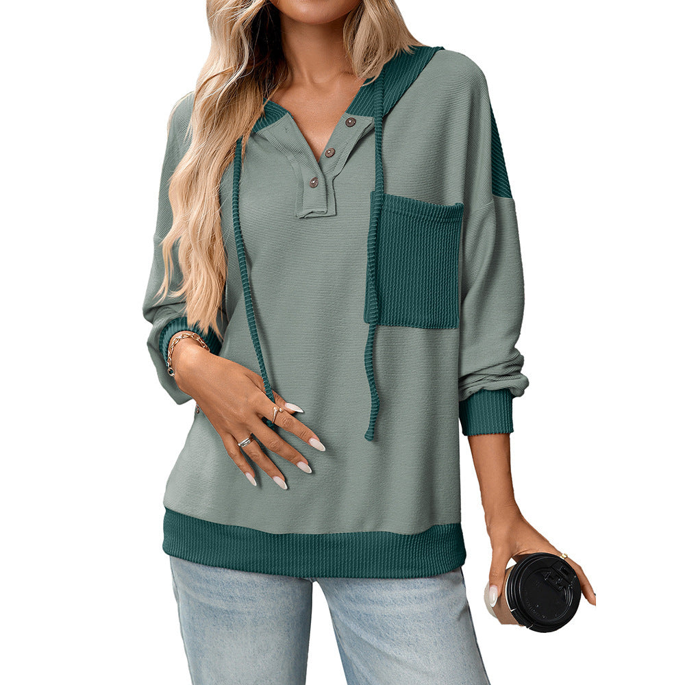 Women's Hoodie Contrast Color Twist Strip Hooded Sweater