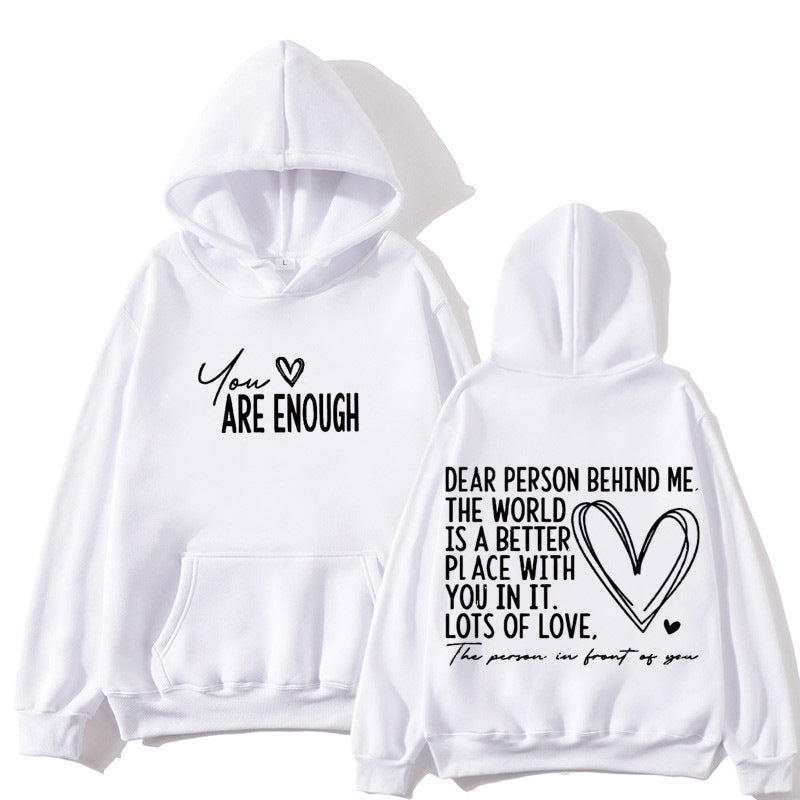 YOU ARE ENOUGH Inspirational Quote Women's Lettered Casual Hoodie