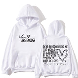 YOU ARE ENOUGH Inspirational Quote Women's Lettered Casual Hoodie