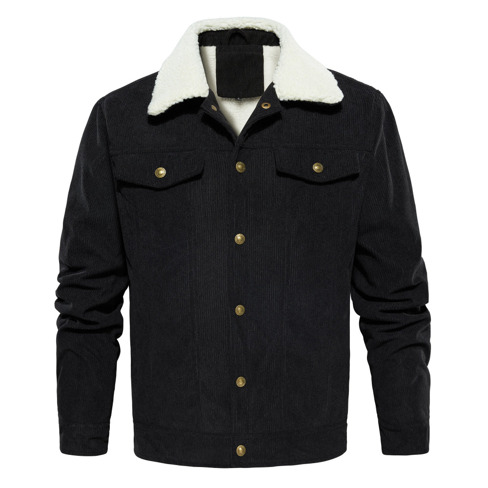 Men's Corduroy Jacket Winter Sherpa Lined Warm Thick Cargo Coat With 5 Pockets