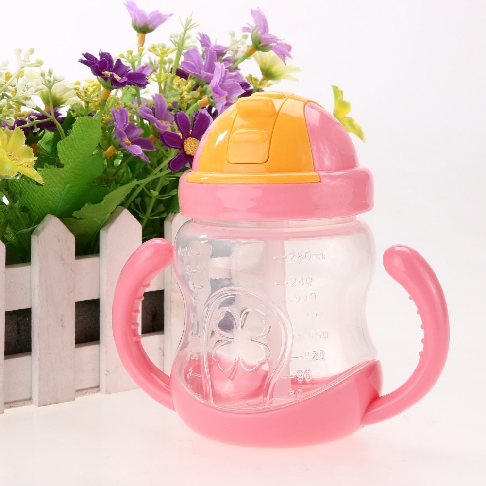 280ml Capacity Feeding Bottle With Handles & Straw - Weriion