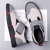 Men's Casual Comfortable Leather Slip-On Low-Top Velcro Non-Slip Flat Heel Shock Absorption Shoes