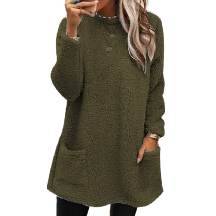 Women's Fleece Pullover Long Sweater With Pockets Winter Warm Casual Long Sleeve Cozy Hooded Casual Sweatershirt