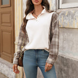 Casual Retro Plaid Stitching Loose Women's Sweater Top