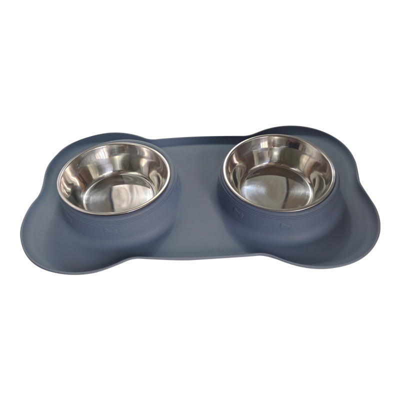Large Silicone Pet Bowl Double Stainless Steel Dog Bowl