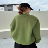 Patched Detail Drop Shoulder Half Zip Fleece Sweatshirt Long Sleeve Sweater Tops For Women