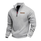 Fleece-Lined Mid-Length Zip-Up Loose-Fit Stand-Up Collar Casual Sweater