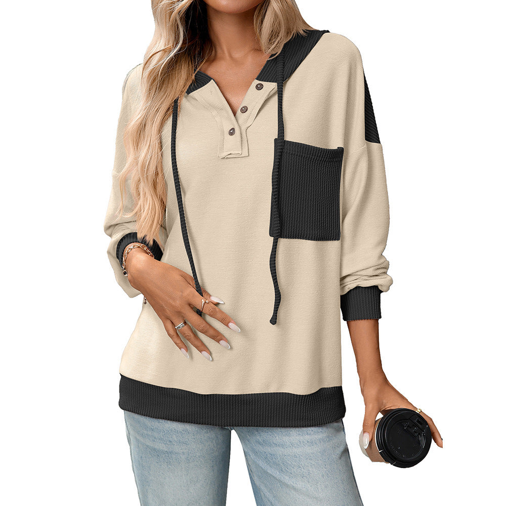 Women's Hoodie Contrast Color Twist Strip Hooded Sweater