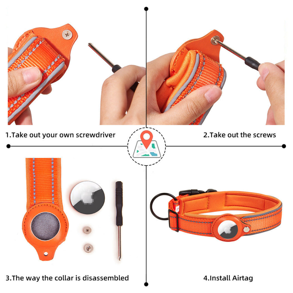 Airtag Leather Case Nylon Dog Cat Pet Anti-Lost Location Tracker Collar.