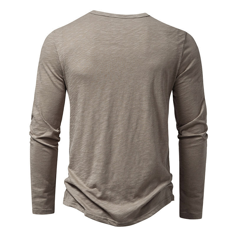 Men's Long-Sleeved T-Shirt Fashion Casual Solid Color Pullover Button Top Autumn And Spring Clothing