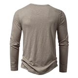 Men's Long-Sleeved T-Shirt Fashion Casual Solid Color Pullover Button Top Autumn And Spring Clothing