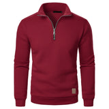 Men's Stand Collar Half Zip Long-Sleeved Casual Solid Color Fleece Top Sweater