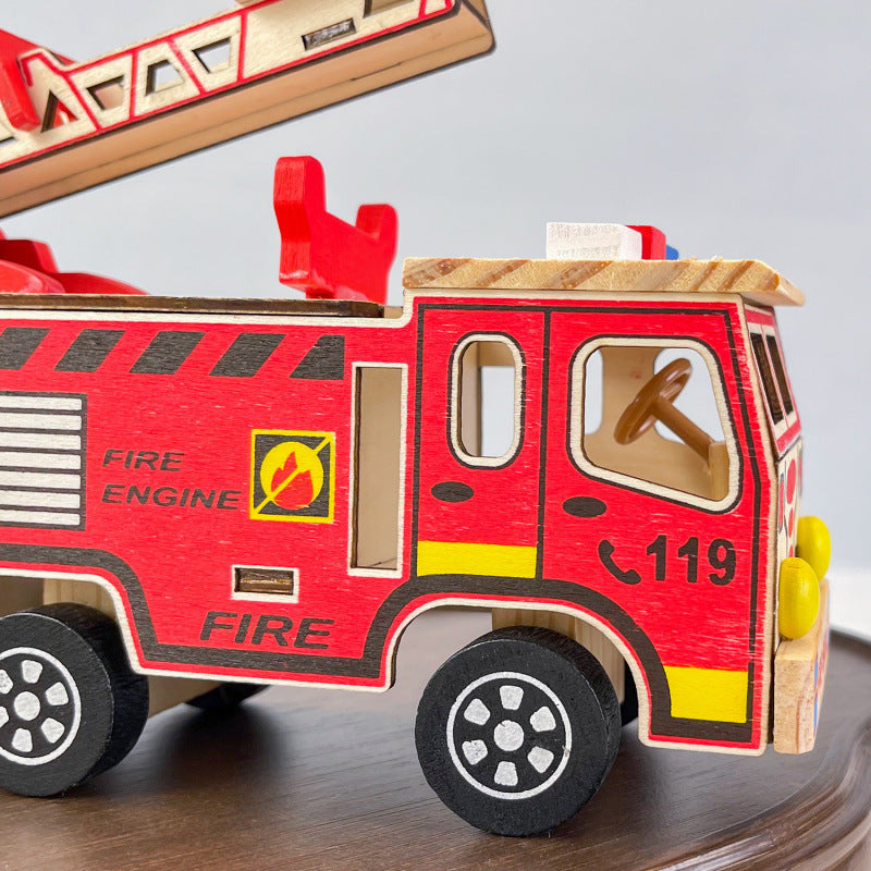 Colorful Wooden Fire Truck Children's Toy
