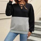 Women's Color Cross V-Neck Women's Loose Casual Pullover Shirt Top