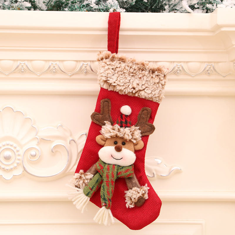 Three-Dimensional Linen Plush Christmas Socks Hanging Decorations