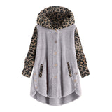 Autumn And Winter Long Sleeve Leopard Hooded Plush Coat For Women