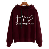 Heart Print Hoodie Sweatshirt Pullover Tops For Women