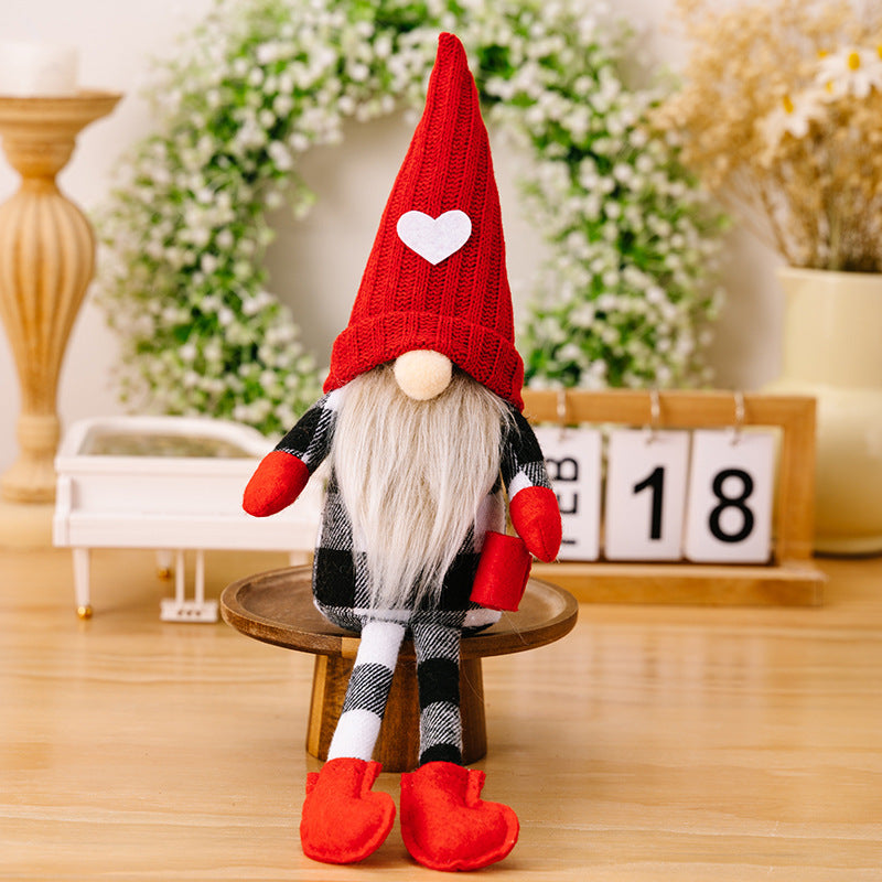 Sitting Red Knitted Hat Faceless Christmas Doll Toy Decoration