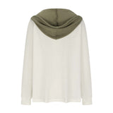 Women's Solid Color Waffle Fabric Hooded Loose Fit Sweater Long Sleeve Sweatershirt