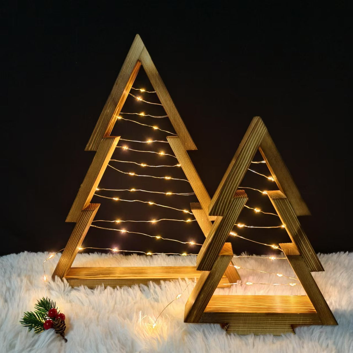 Wooden Christmas Tree With Lights Home Atmosphere Decoration