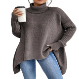 Irregular Turtleneck Sweater Winter Loose Long Sleeve Knitted Tops Leisure Warm Pullover Sweater Women's Clothing