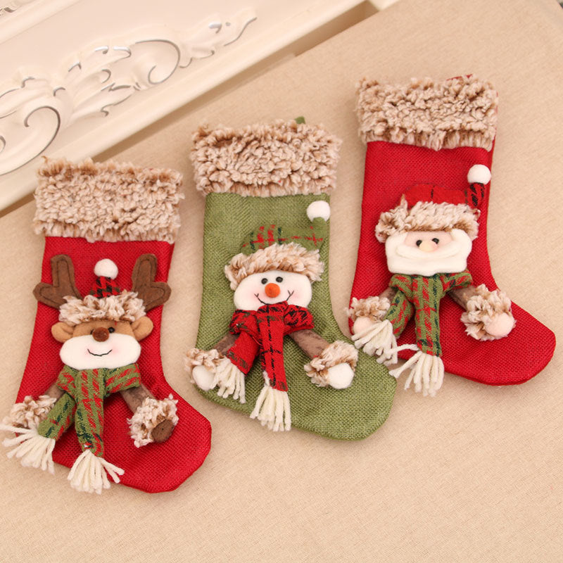 Three-Dimensional Linen Plush Christmas Socks Hanging Decorations