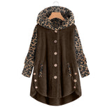 Autumn And Winter Long Sleeve Leopard Hooded Plush Coat For Women