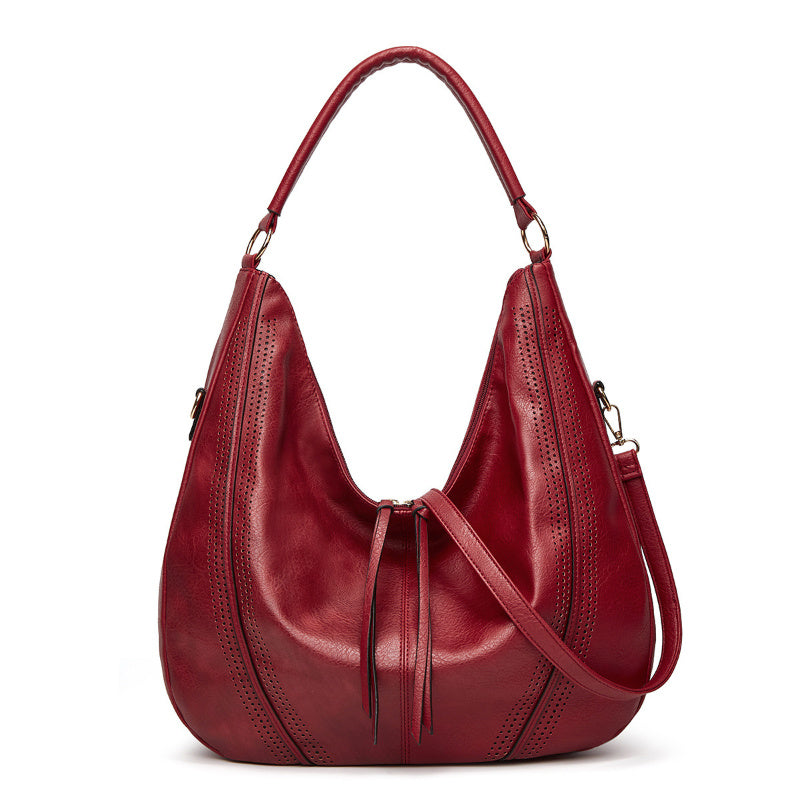 Trendy Retro Large Capacity Tote Shoulder Bag Tassel Hollow One-Shoulder Bag Women's Handbag