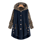 Autumn And Winter Long Sleeve Leopard Hooded Plush Coat For Women